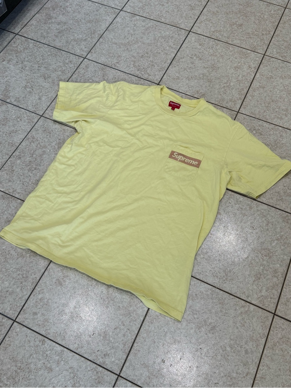 Supreme Pale Yellow Pocket Tee with Logo Patch